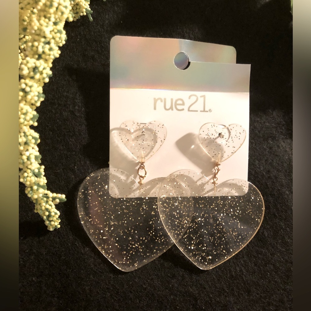 Rue 21 glitter acrylic heart earrings